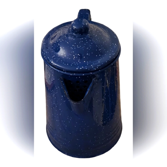 1970's Vintage Blue Speckled Enamelware Camping Coffee Pot EUC - Picture 5 of 11